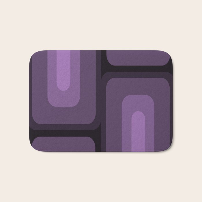 Mid Century Modern Long Rectangles Dark Purple Bath Mat Gallery Image 1