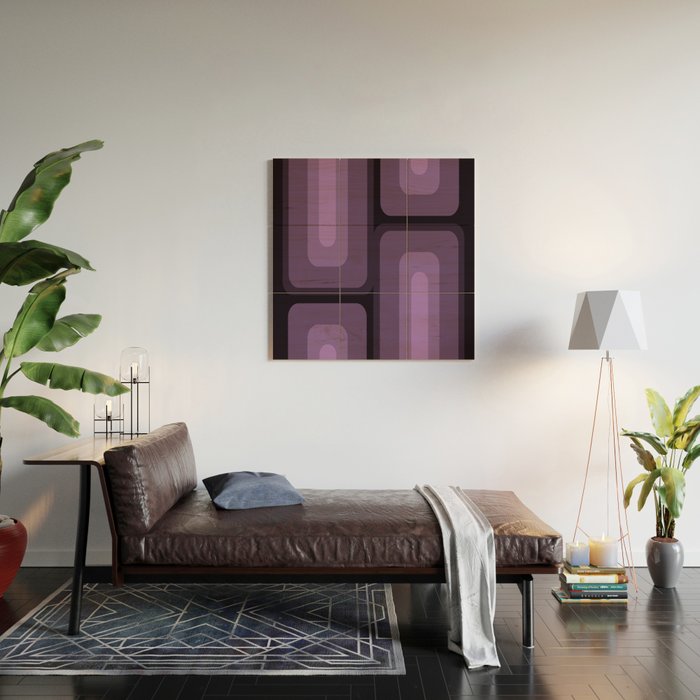 Mid Century Modern Long Rectangles Dark Purple Wood Wall Art Gallery Image 2