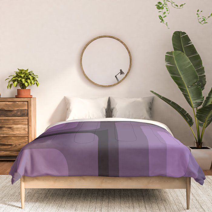 Mid Century Modern Long Rectangles Dark Purple Comforter Gallery Image 3