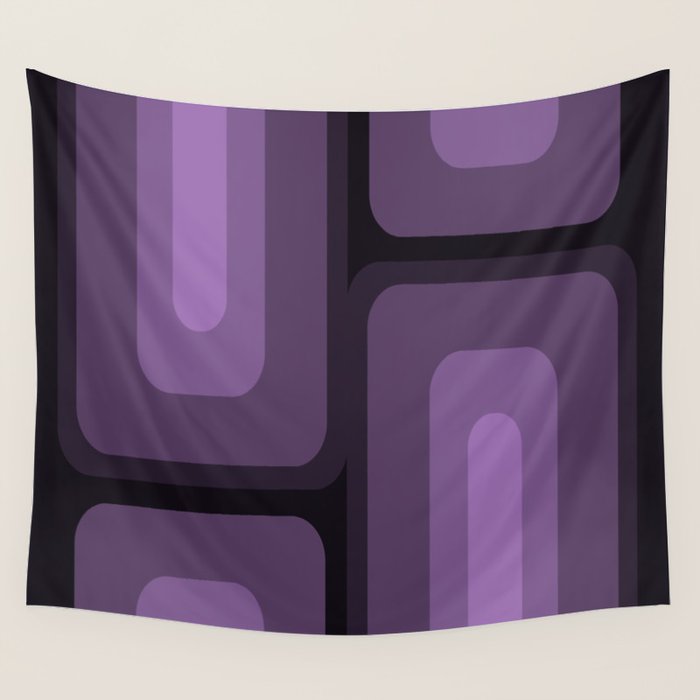 Mid Century Modern Long Rectangles Dark Purple Wall Tapestry Gallery Image 1