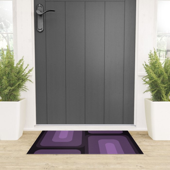 Mid Century Modern Long Rectangles Dark Purple Welcome Mat Gallery Image 3