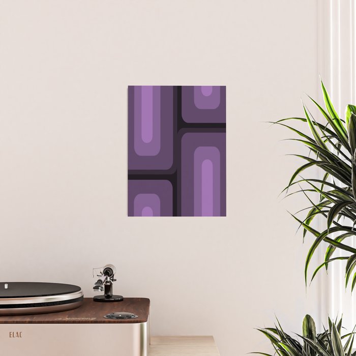Mid Century Modern Long Rectangles Dark Purple Poster Gallery Image 2