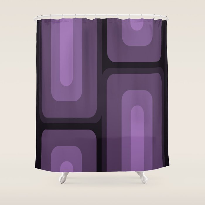 Mid Century Modern Long Rectangles Dark Purple Shower Curtain Gallery Image 1