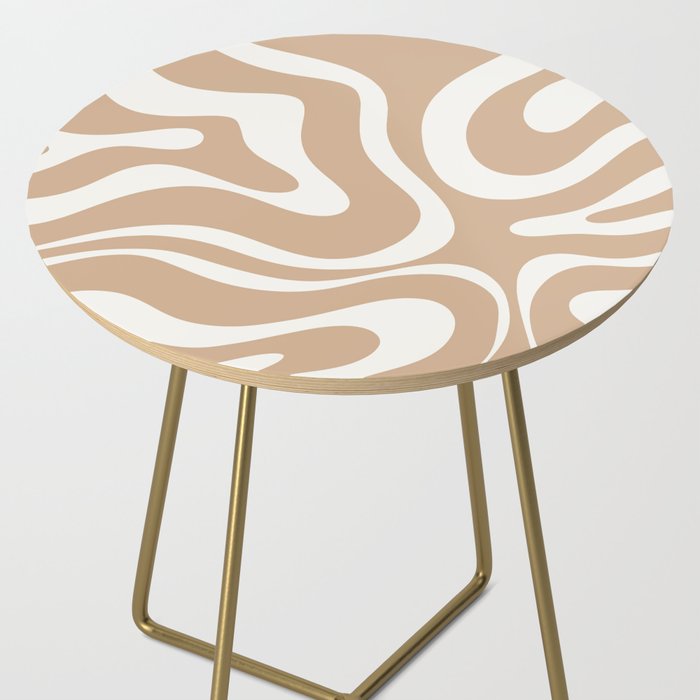 Modern Liquid Swirl Abstract Pattern in Coffee Creme Side Table Gallery Image 2