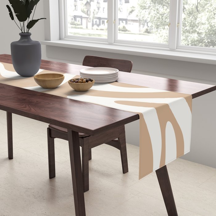 Modern Liquid Swirl Abstract Pattern in Coffee Creme Table Runner Gallery Image 2