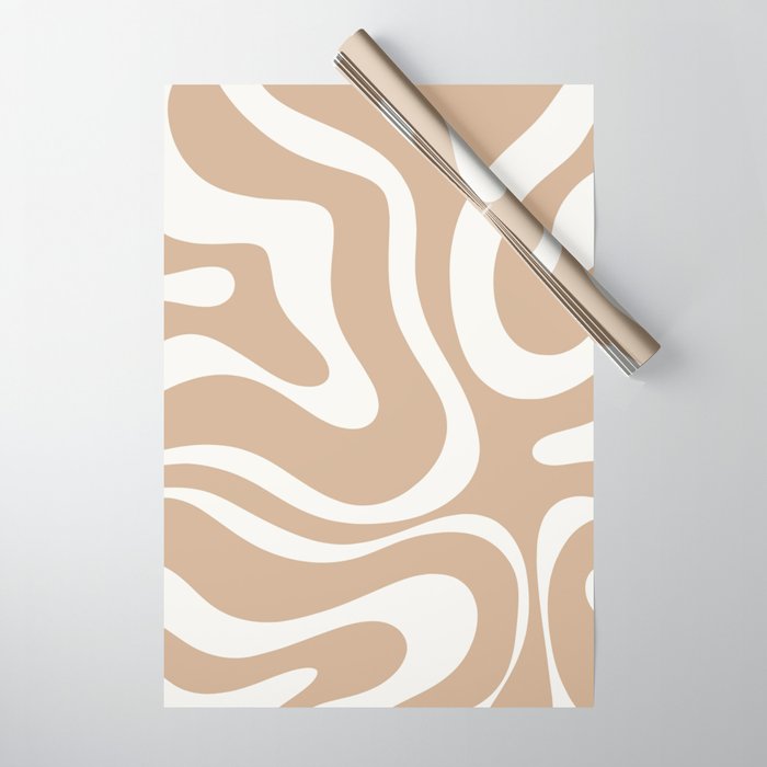 Modern Liquid Swirl Abstract Pattern in Coffee Creme Wrapping Paper Gallery Image 1
