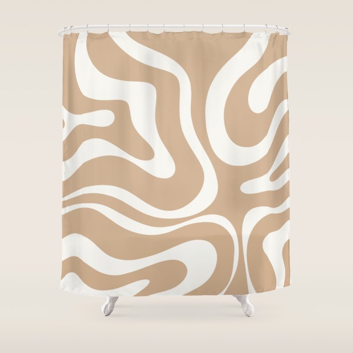 Modern Liquid Swirl Abstract Pattern in Coffee Creme Shower Curtain Gallery Image 1