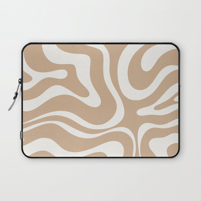 Modern Liquid Swirl Abstract Pattern in Coffee Creme Laptop Sleeve Gallery Image 1