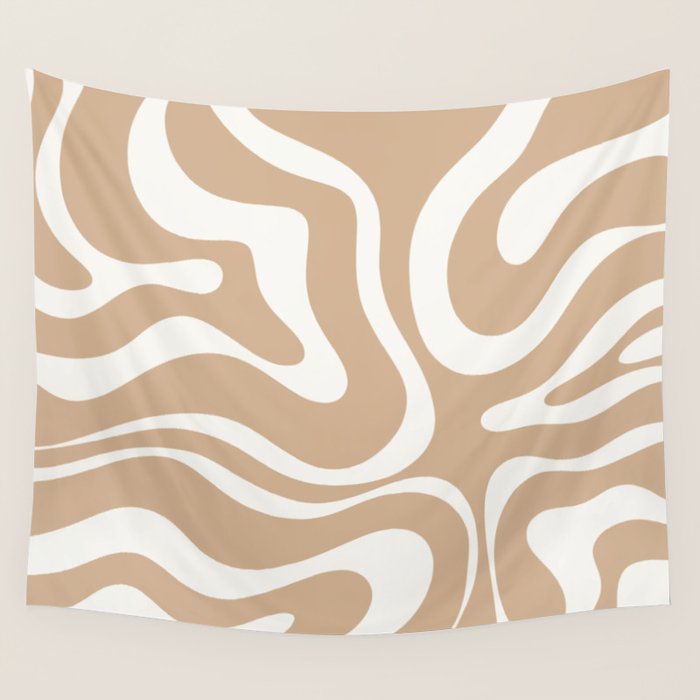 Modern Liquid Swirl Abstract Pattern in Coffee Creme Wall Tapestry Gallery Image 4