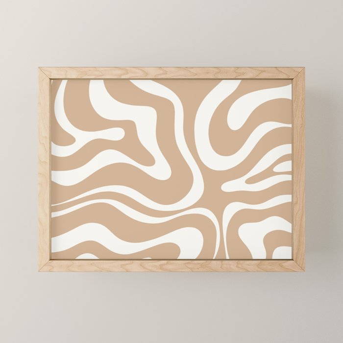 Modern Liquid Swirl Abstract Pattern in Coffee Creme Mini Art Print Gallery Image 1