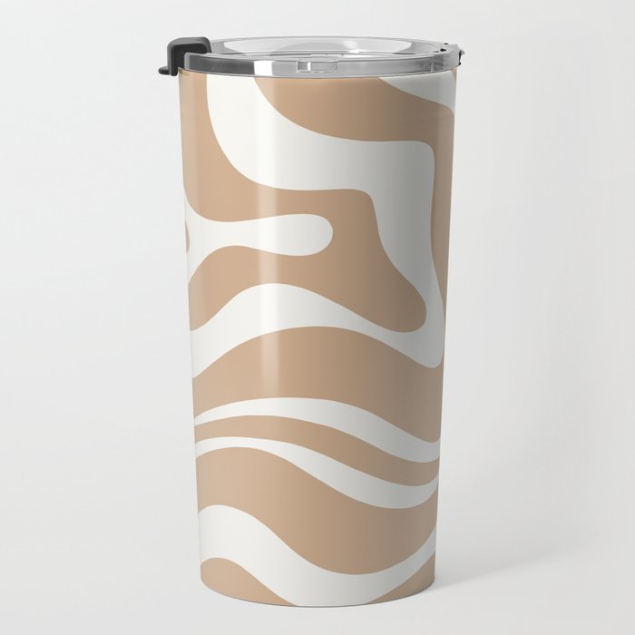 Modern Liquid Swirl Abstract Pattern in Coffee Creme Travel Mug Gallery Image 3