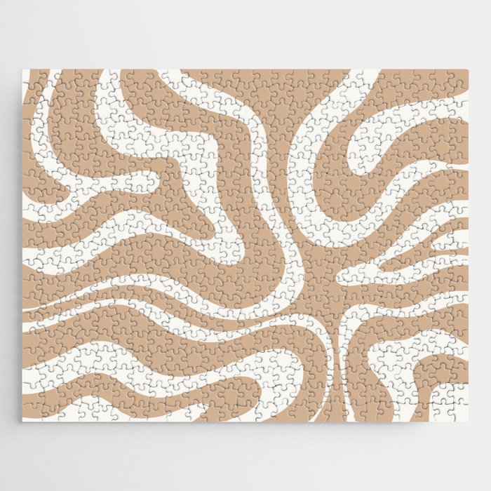 Modern Liquid Swirl Abstract Pattern in Coffee Creme Jigsaw Puzzle Gallery Image 1