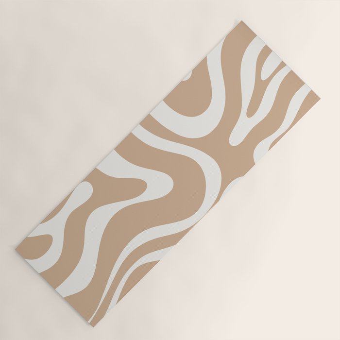 Modern Liquid Swirl Abstract Pattern in Coffee Creme Yoga Mat Gallery Image 1