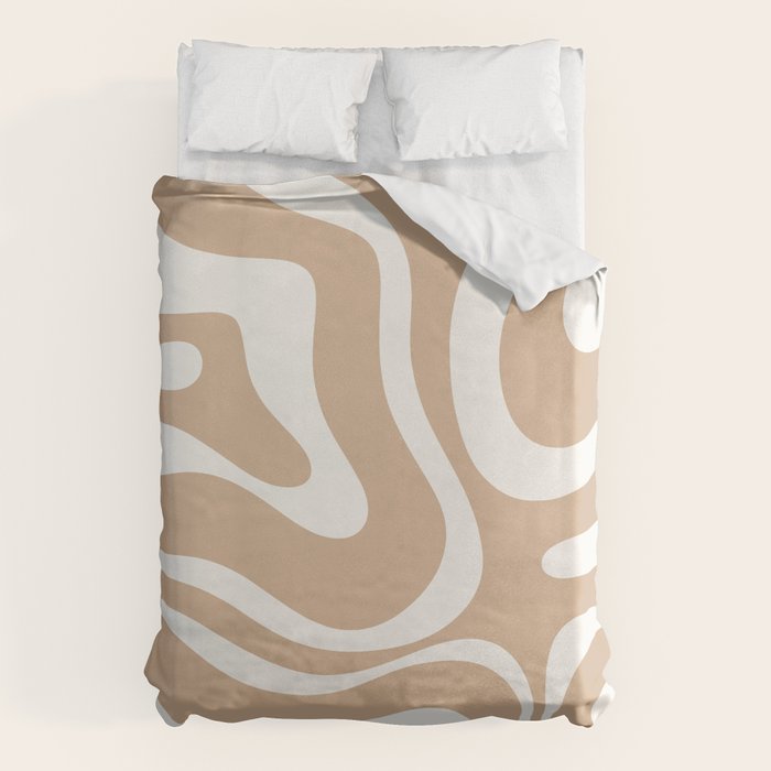 Modern Liquid Swirl Abstract Pattern in Coffee Creme Duvet Cover Gallery Image 6