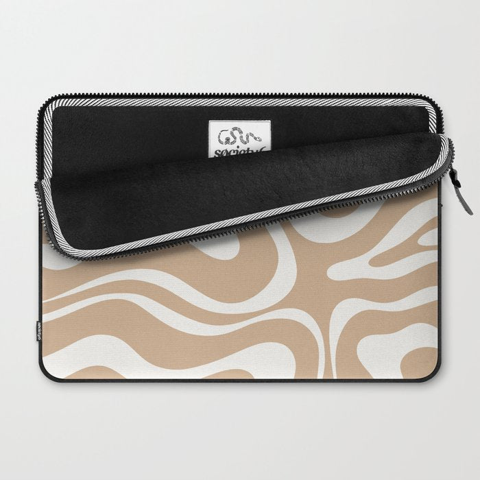 Modern Liquid Swirl Abstract Pattern in Coffee Creme Laptop Sleeve Gallery Image 2