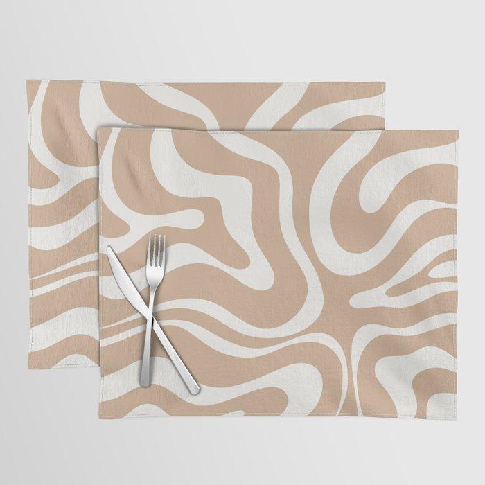 Modern Liquid Swirl Abstract Pattern in Coffee Creme Placemat Gallery Image 1
