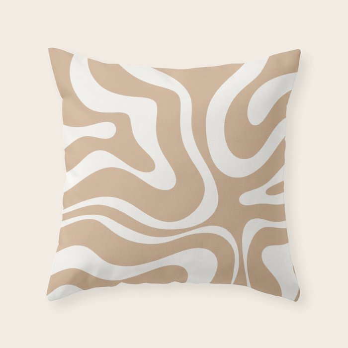 Modern Liquid Swirl Abstract Pattern in Coffee Creme Throw Pillow Gallery Image 1