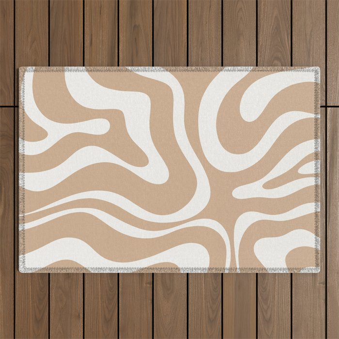 Modern Liquid Swirl Abstract Pattern in Coffee Creme Outdoor Rug Gallery Image 1