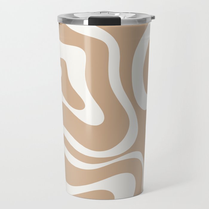 Modern Liquid Swirl Abstract Pattern in Coffee Creme Travel Mug Gallery Image 1