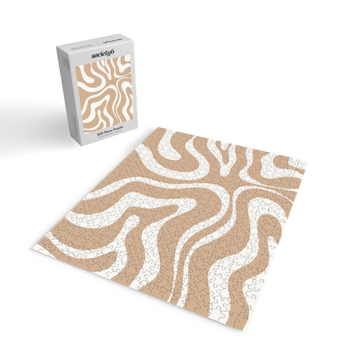 Modern Liquid Swirl Abstract Pattern in Coffee Creme Jigsaw Puzzle Gallery Image 2