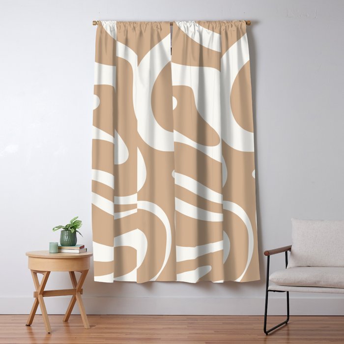 Modern Liquid Swirl Abstract Pattern in Coffee Creme Window Curtain Gallery Image 1