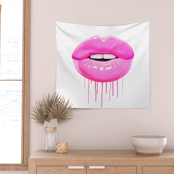 Pink lips Wall Tapestry Gallery Image 2