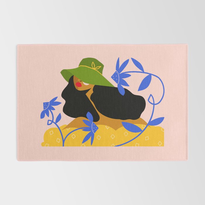 Summer in Bloom - Black Woman in Hat with Florals Rug Gallery Image 2