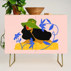 Summer in Bloom - Black Woman in Hat with Florals Credenza Gallery Image 1