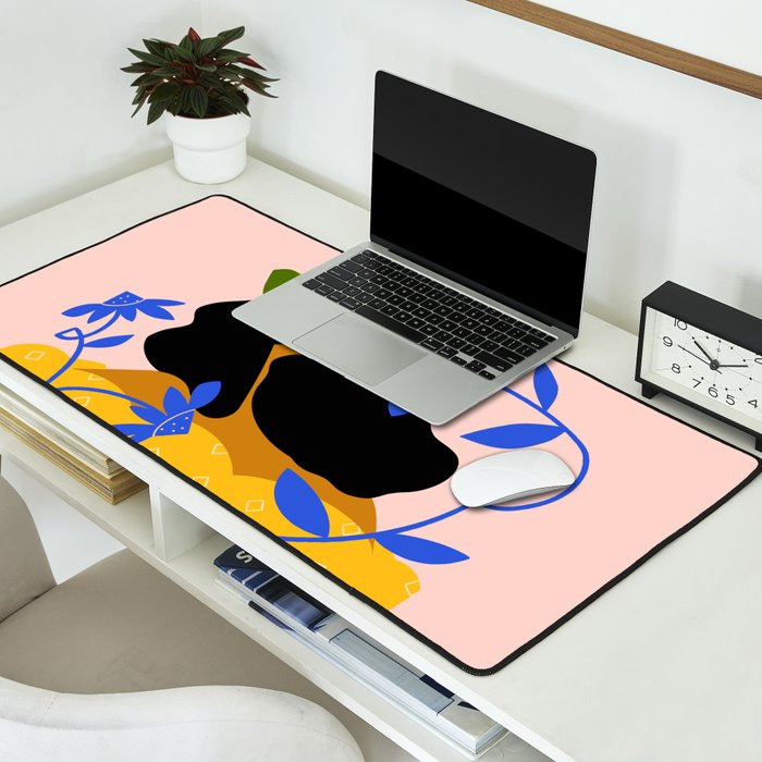 Summer in Bloom - Black Woman in Hat with Florals Desk Mat Gallery Image 2