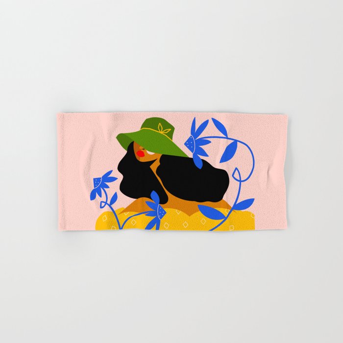 Summer in Bloom - Black Woman in Hat with Florals Bath Towel Gallery Image 1