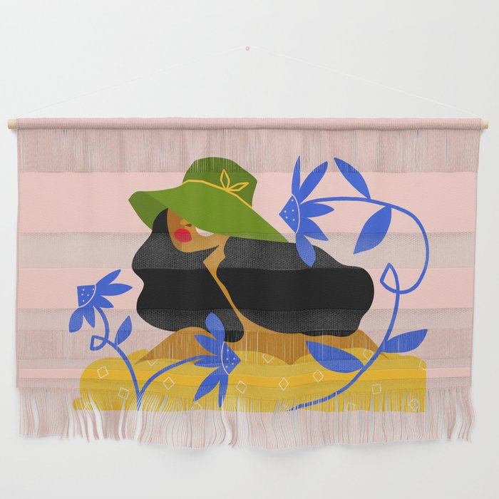 Summer in Bloom - Black Woman in Hat with Florals Wall Hanging Gallery Image 1