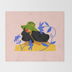 Summer in Bloom - Black Woman in Hat with Florals Throw Blanket Gallery Image 2
