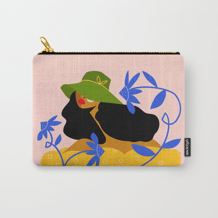 Summer in Bloom - Black Woman in Hat with Florals Carry All Pouch Gallery Image 1