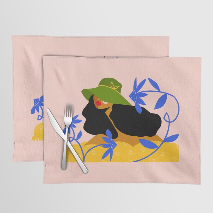 Summer in Bloom - Black Woman in Hat with Florals Placemat Gallery Image 1