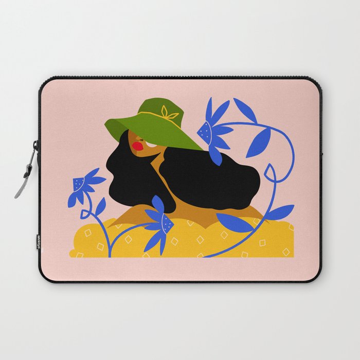 Summer in Bloom - Black Woman in Hat with Florals Laptop Sleeve Gallery Image 1