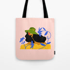 Summer in Bloom - Black Woman in Hat with Florals Tote Bag Gallery Image 1