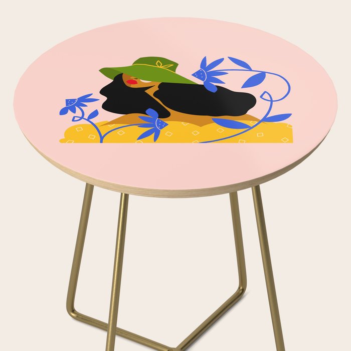 Summer in Bloom - Black Woman in Hat with Florals Side Table Gallery Image 2
