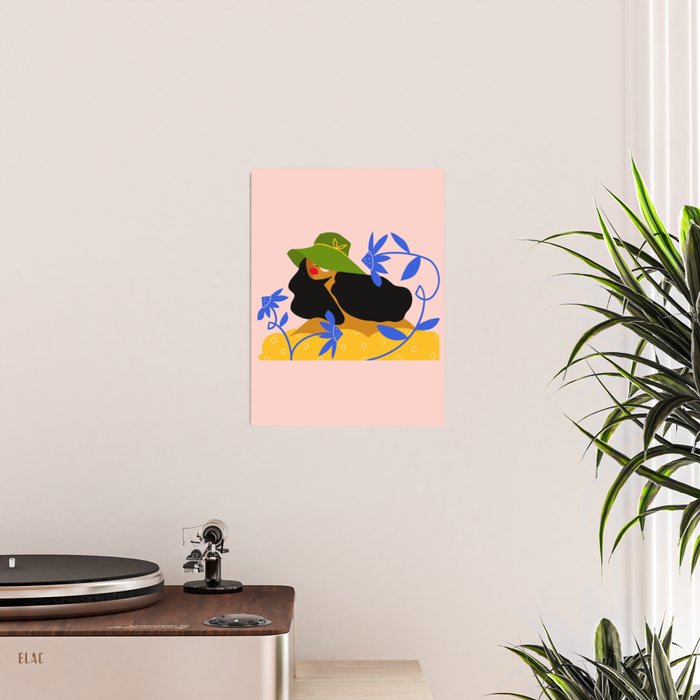 Summer in Bloom - Black Woman in Hat with Florals Poster Gallery Image 2