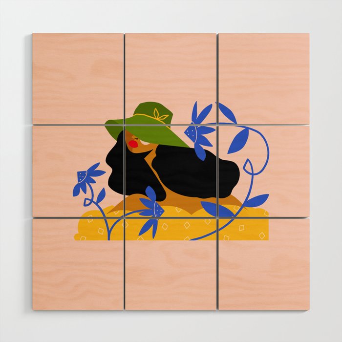 Summer in Bloom - Black Woman in Hat with Florals Wood Wall Art Gallery Image 1