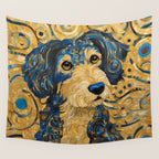 Cute Blue and Gold Klimt Dog Wall Tapestry Gallery Image 4