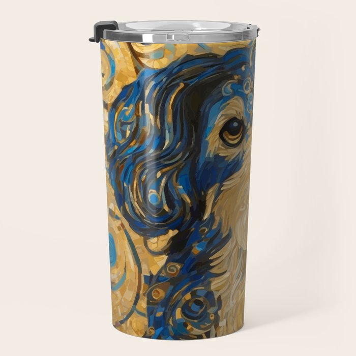 Cute Blue and Gold Klimt Dog Travel Mug Gallery Image 3
