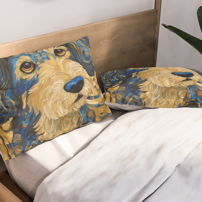 Cute Blue and Gold Klimt Dog Pillow Sham Gallery Image 2