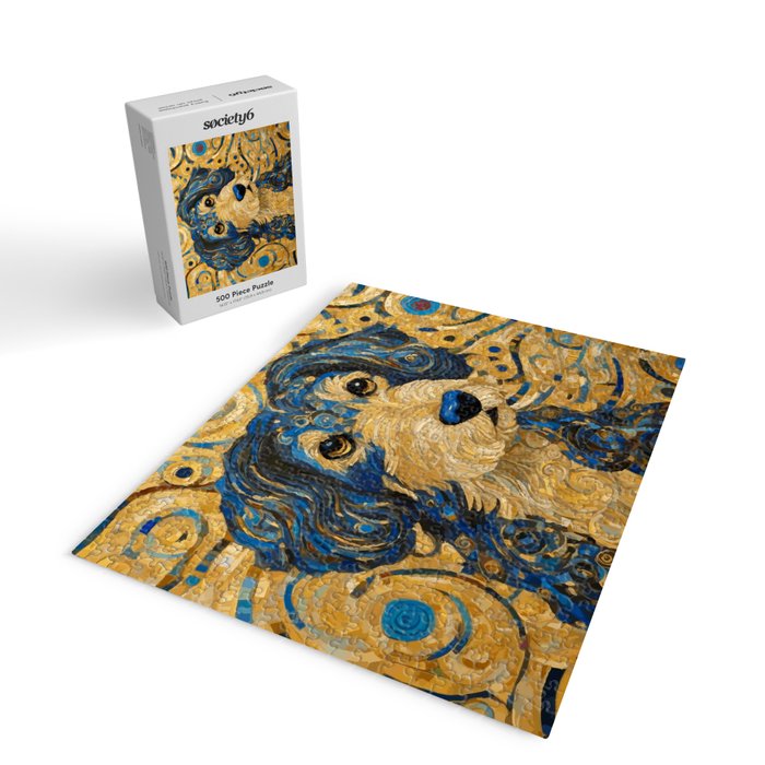 Cute Blue and Gold Klimt Dog Jigsaw Puzzle Gallery Image 2