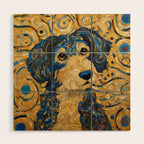 Cute Blue and Gold Klimt Dog Wood Wall Art Gallery Image 1
