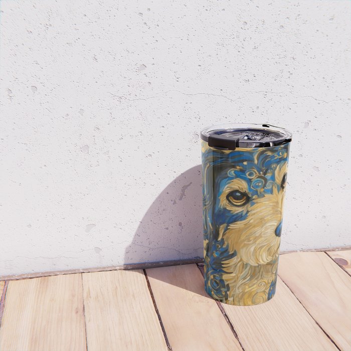 Cute Blue and Gold Klimt Dog Travel Mug Gallery Image 4