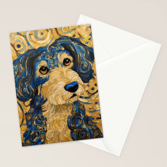 Cute Blue and Gold Klimt Dog Stationery Card Gallery Image 2
