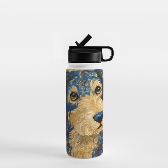 Cute Blue and Gold Klimt Dog Water Bottle Gallery Image 1