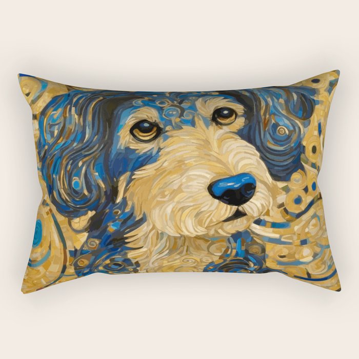 Cute Blue and Gold Klimt Dog Rectangular Pillow Gallery Image 2
