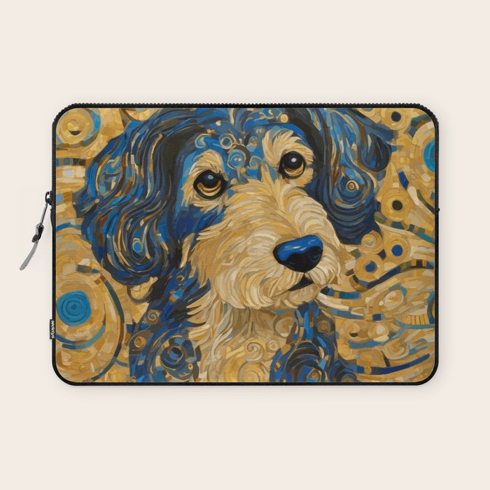Cute Blue and Gold Klimt Dog Laptop Sleeve Gallery Image 1