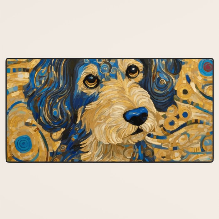 Cute Blue and Gold Klimt Dog Desk Mat Gallery Image 3
